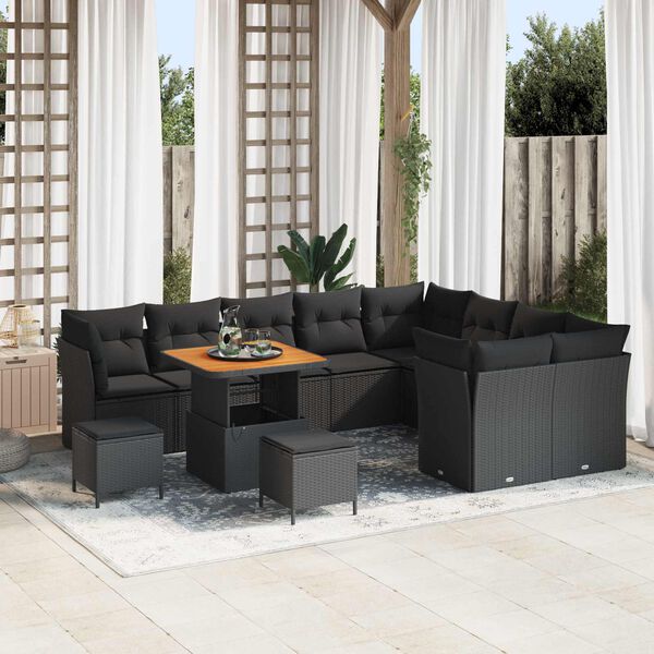 vidaXL Tuin Sofa Set 12 pcs Zwart Poly rattan en gepoedercoat staal