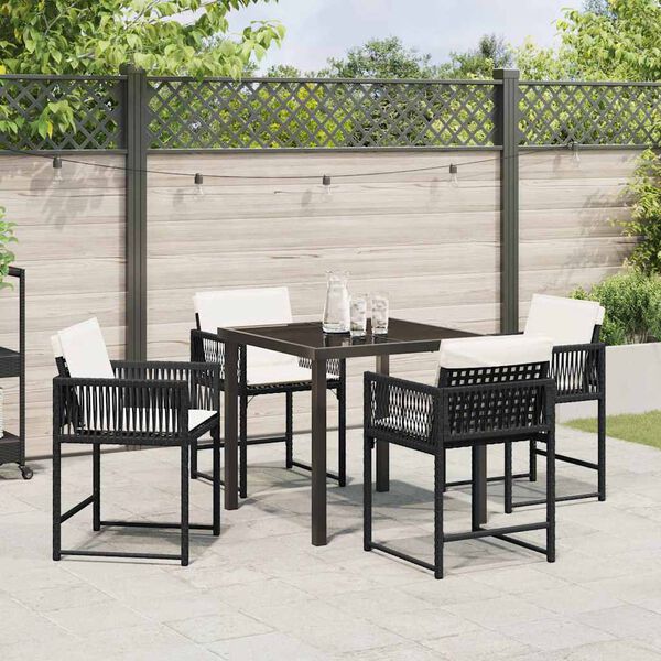 vidaXL Tuin eettafelset 5 pcs Zwart poly rattan