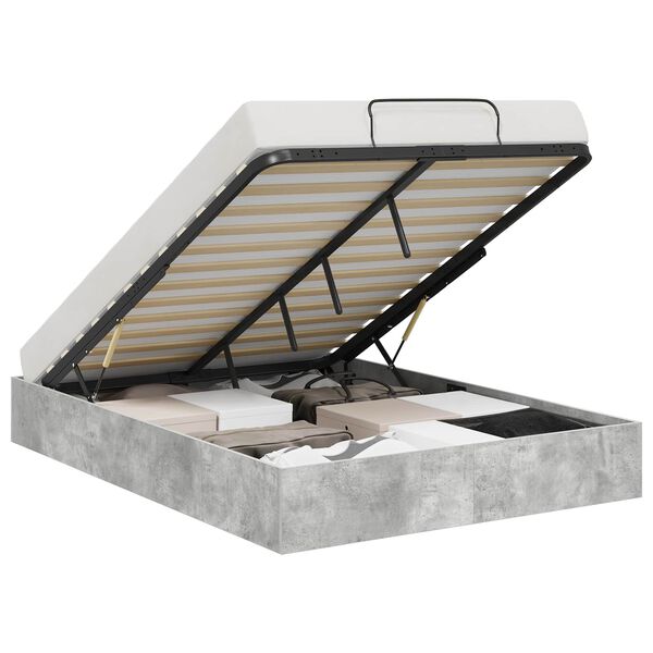 vidaXL Ottoman Bedframe Beton Grijs 135 x 190 cm Bewerkt hout