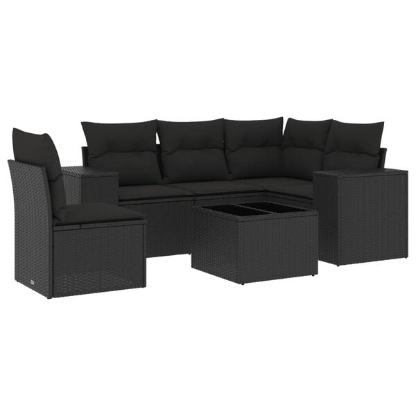 vidaXL 6-delige Loungeset met kussens poly rattan zwart