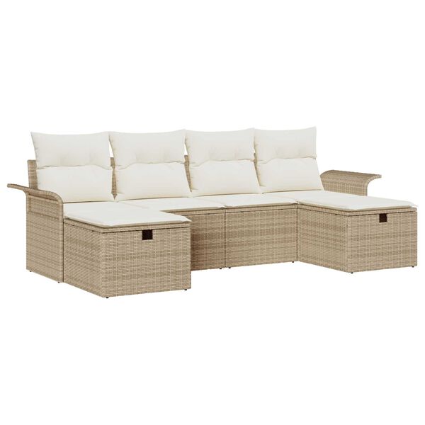 vidaXL Tuin Sofa Set met kussen 6 pcs Beige en Cr&egrave;me poly rattan