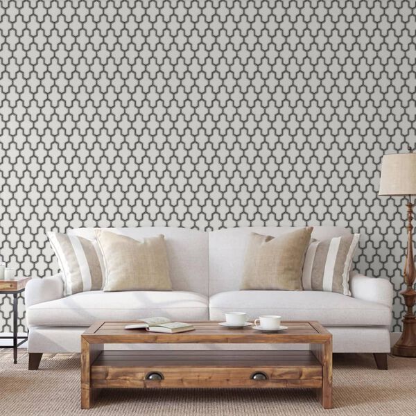 DUTCH WALLCOVERINGS Behang Geometric wit en zwart