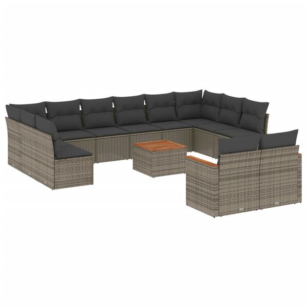 vidaXL 13-delige Loungeset met kussens poly rattan grijs