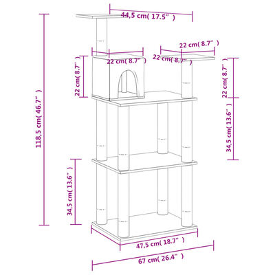 vidaXL Kattenkrabpaal met sisal krabpalen 118,5 cm crèmekleurig