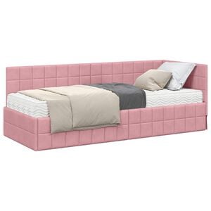 vidaXL Hoekbedframe met Matras met hoofdeinde 2 pcs Grijs Fluweel