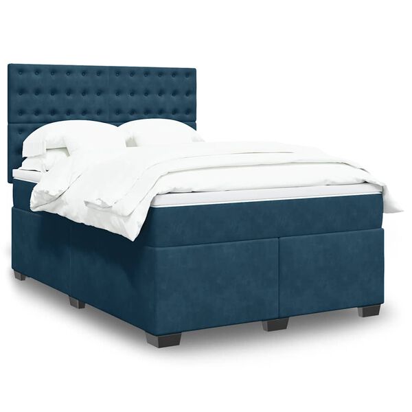 vidaXL Boxspring met matras fluweel blauw 140x190 cm
