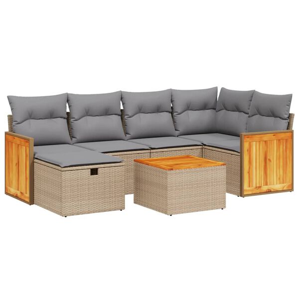 vidaXL 6-delige Loungeset met kussens poly rattan gemengd beige