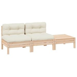 vidaXL 3-delige Loungeset met cr&egrave;mekleurige kussens massief grenenhout