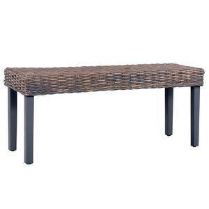 vidaXL Bankje 110 cm natuurlijk kubu rattan en massief mahoniehout grijs