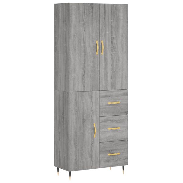 vidaXL Hoge kast 69,5x34x180 cm bewerkt hout grijs sonoma eikenkleurig
