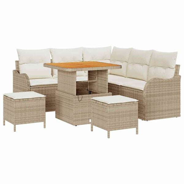 vidaXL Tuinbankenset met kussen 8 pcs Beige poly rattan
