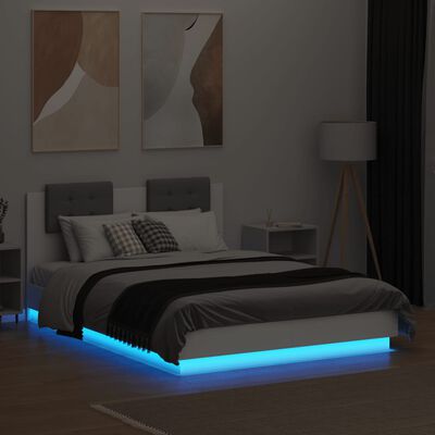 vidaXL Bedframe met hoofdeinde en LED-verlichting wit 140x190 cm