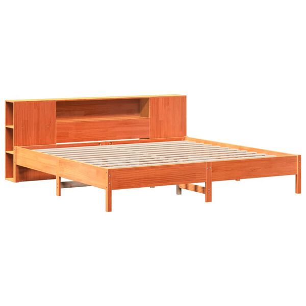 vidaXL Bed met boekenkast zonder matras grenenhout wasbruin 200x200 cm