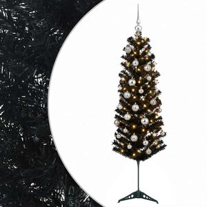 vidaXL Smalle kunstkerstboom met kerstballen 150 cm 150 LED's Warmwit