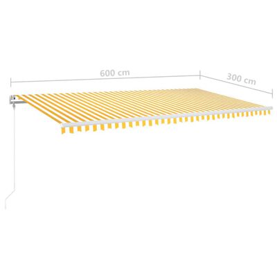vidaXL Luifel automatisch met LED en windsensor 600x300 cm geel en wit