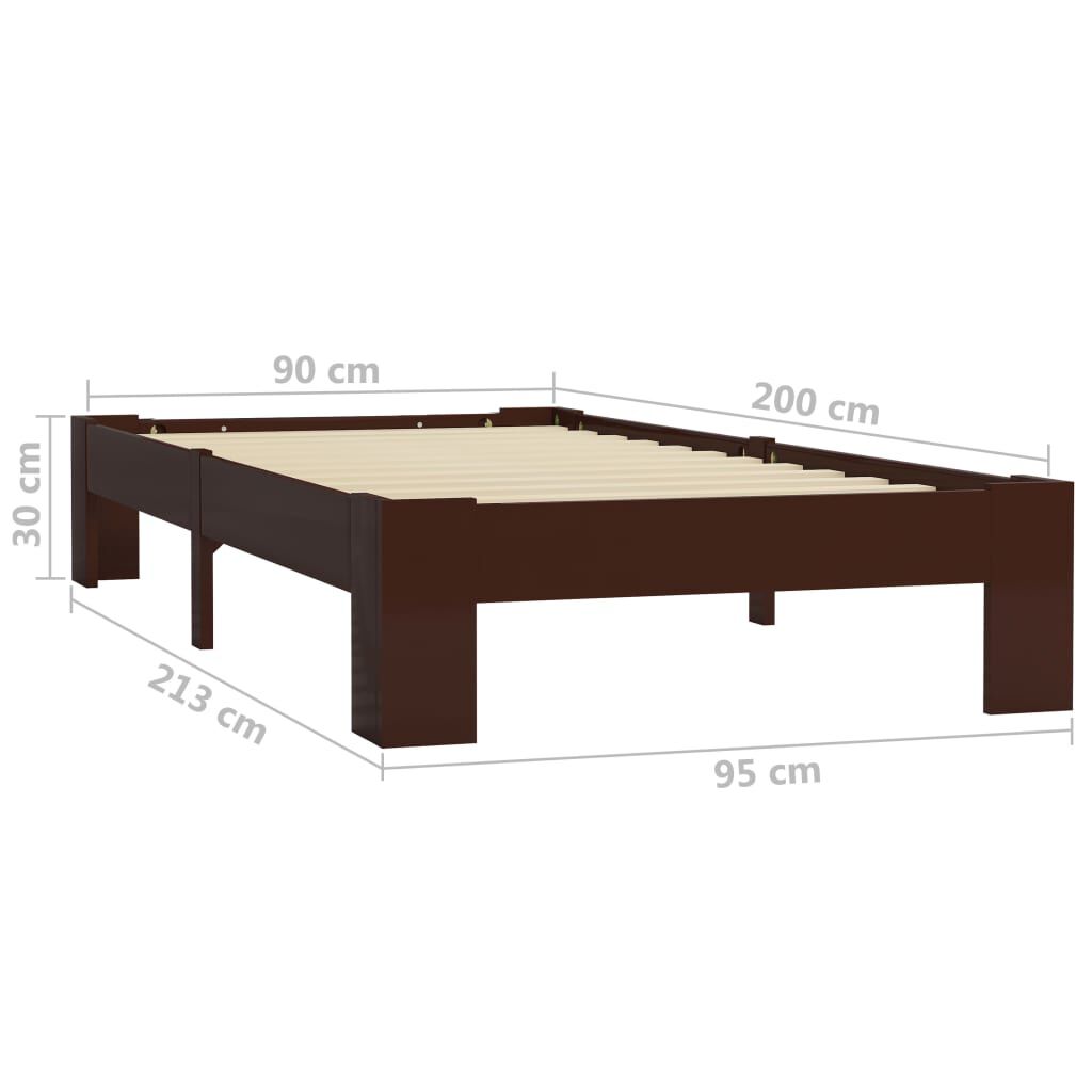 vidaXL Bedframe massief grenenhout donkerbruin 90x200 cm