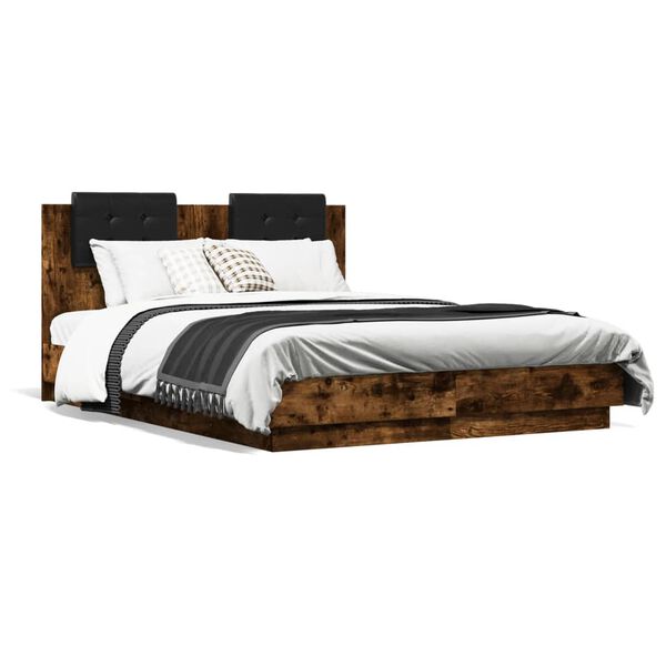 vidaXL Bedframe met hoofdeinde bewerkt hout gerookt eiken 120x190 cm