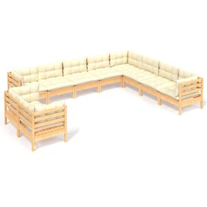 vidaXL 10-delige Loungeset met cr&egrave;mekleurige kussens grenenhout