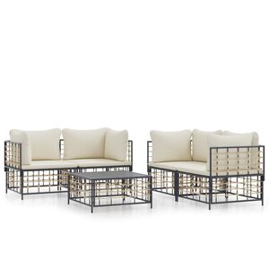vidaXL 5-delige Loungeset met kussens poly rattan antracietkleurig
