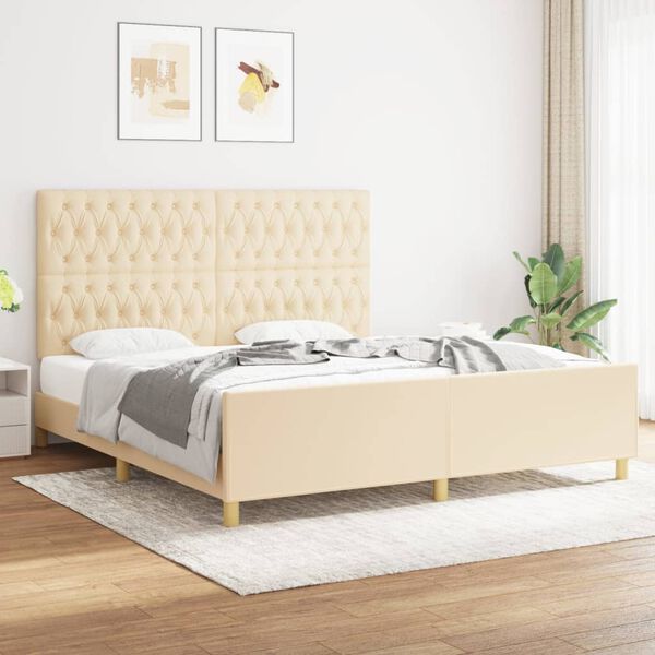 vidaXL Bedframe zonder matras stof cr&egrave;mekleurig 180x200 cm