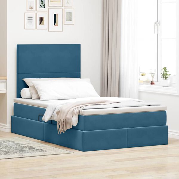 vidaXL Opslag bed met matras Donkerblauw 120 x 200 cm Fluweel