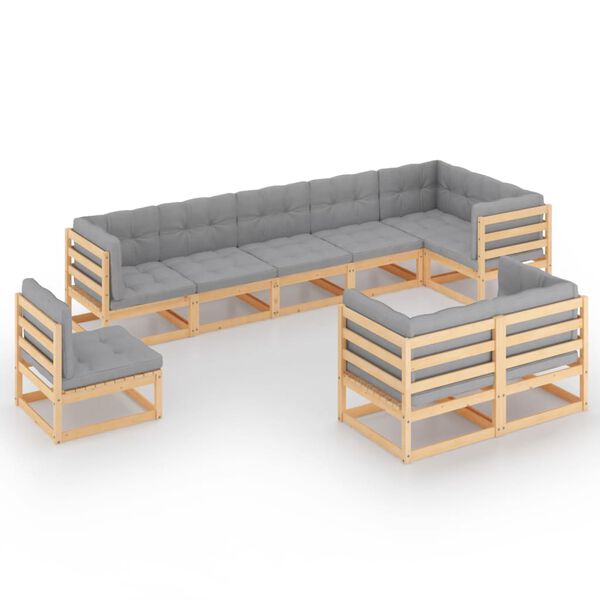 vidaXL 9-delige Loungeset met kussens massief grenenhout