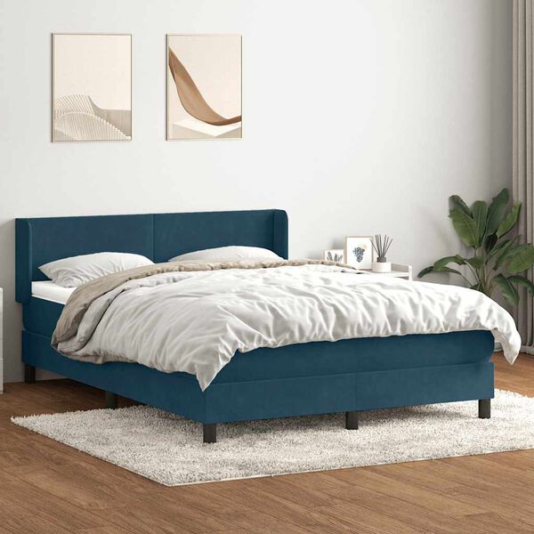 vidaXL Boxspring met matras fluweel donkerblauw 140x210 cm