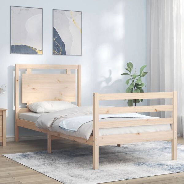 vidaXL Bedframe met hoofdbord massief hout 100x200 cm