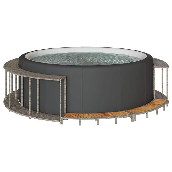 vidaXL Hottub ombouw opbergruimte en houten opstapje poly rattan grijs