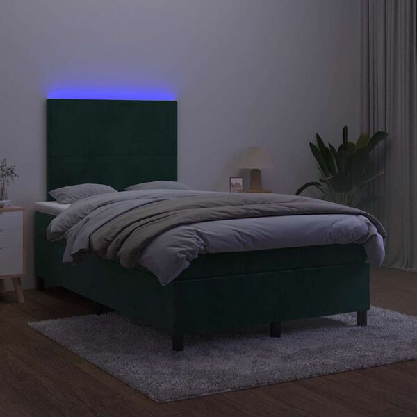 vidaXL Boxspring met matras en LED fluweel donkergroen 120x200 cm