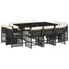 vidaXL 11-delige Tuinset met kussens poly rattan zwart