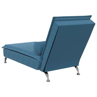 vidaXL Massage chaise longue met bolster fluweel blauw