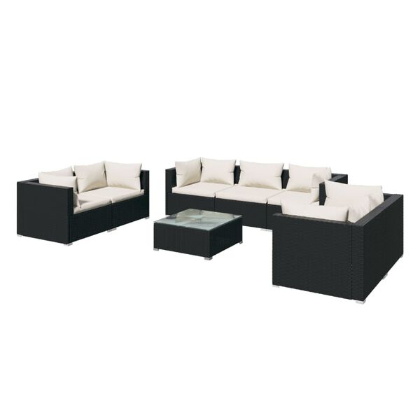 vidaXL 8-delige Loungeset met kussens poly rattan zwart