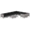 vidaXL 10-delige Loungeset met kussens poly rattan donkergrijs