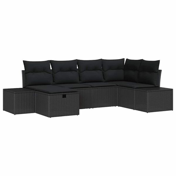 vidaXL Bankstel met kussen 6 pcs poly rattan