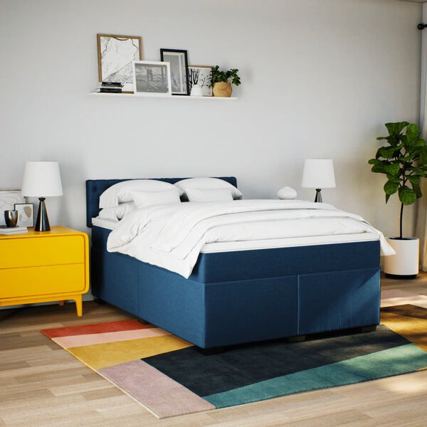 vidaXL Boxspring met matras stof blauw 140x200 cm