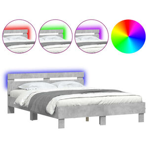 vidaXL Bedframe met hoofdeinde en LED betongrijs 150x200 cm