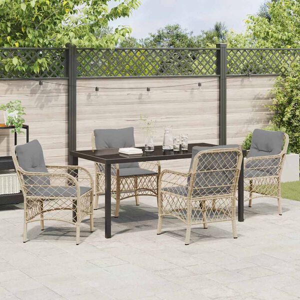 vidaXL Tuin eettafelset met kussen 5 pcs Beige poly rattan