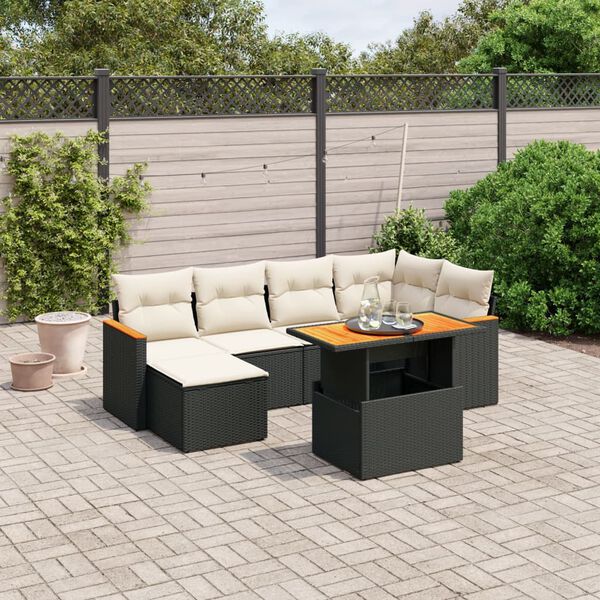 vidaXL 7-delige Loungeset met kussens poly rattan zwart