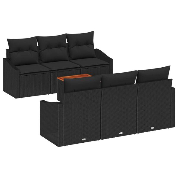 vidaXL Tuinbankenset met kussen 7 pcs Zwart poly rattan