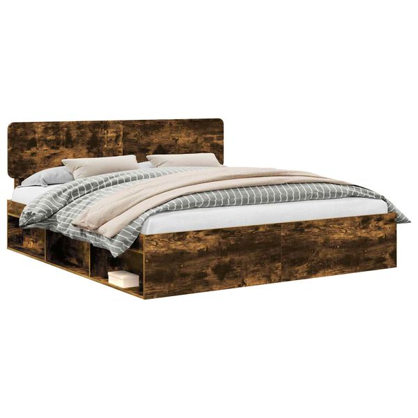 vidaXL Bedframe Gerookt eiken 180 x 200 cm Massief grenenhout