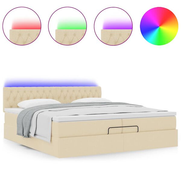 vidaXL Ottoman bed met matrassen en LED's 200x200cm stof crèmekleurig