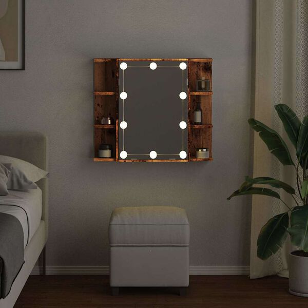 vidaXL Spiegelkast met LED-verlichting 70x16,5x60 cm oud houtkleurig