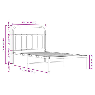 vidaXL Bedframe met hoofdbord metaal zwart 100x200 cm