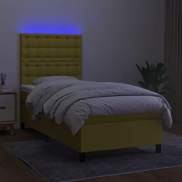 vidaXL Boxspring met matras en LED stof groen 100x200 cm