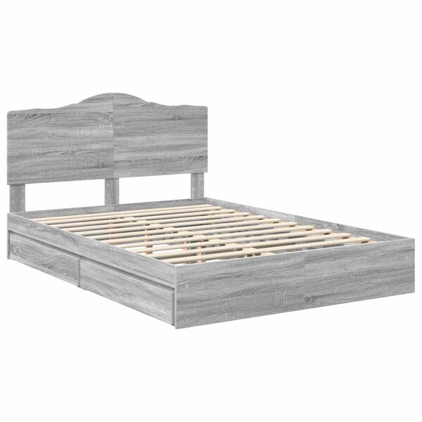 vidaXL Opslag bed met lade Grijs Sonoma 140 x 200 cm Bewerkt hout