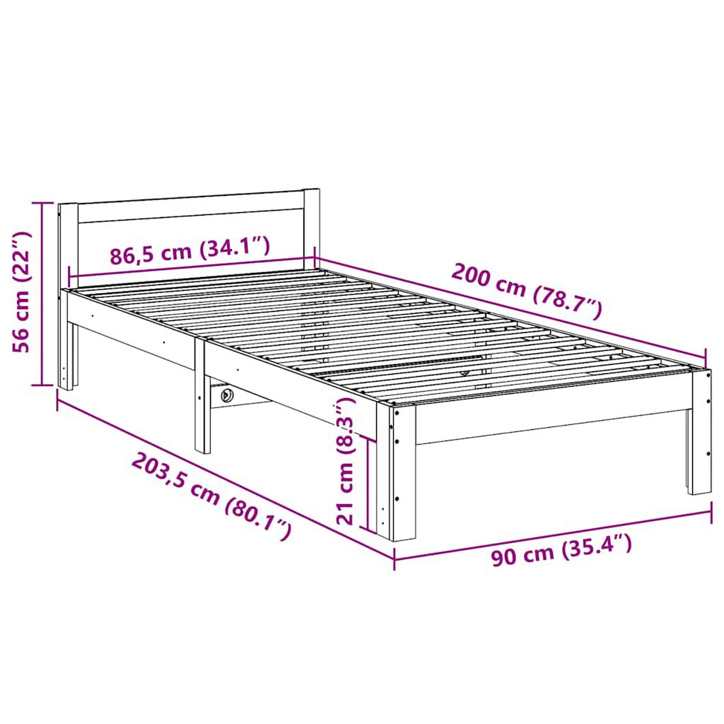 vidaXL Bedframe zonder matras massief grenenhout wasbruin 90x200 cm