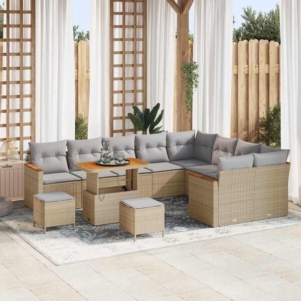 vidaXL Tuinbankenset 12 pcs Beige poly rattan