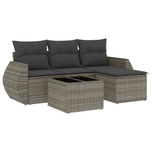 vidaXL 5-delige Loungeset met kussens poly rattan grijs