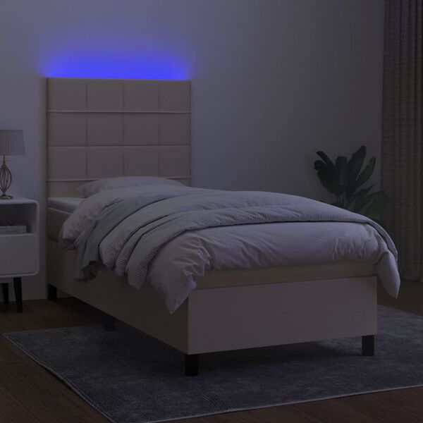vidaXL Boxspring met matras en LED stof cr&egrave;mekleurig 80x200 cm